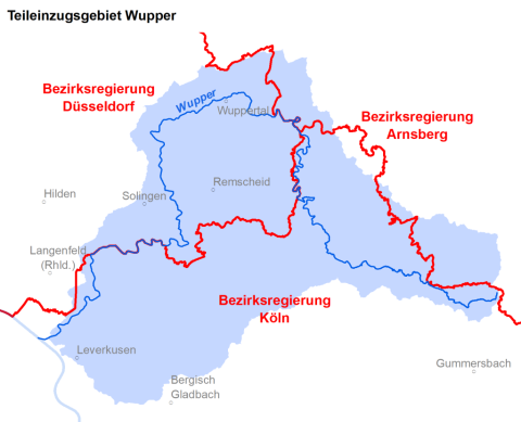 
		Zuständigkeiten im Teileinzugsgebiet Wupper. Quelle: MULNV NRW
	